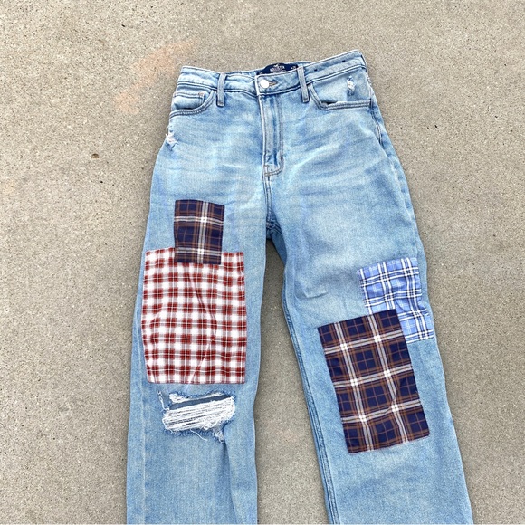 HOLLISTER ULTRA HIGH RISE DAD JEANS distressed torn ripped vintage stretch denim - Picture 7 of 14